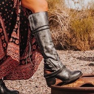 Freebird by Steven Distressed Leather and Suede Coal Boots - Black/Wine - Size 8